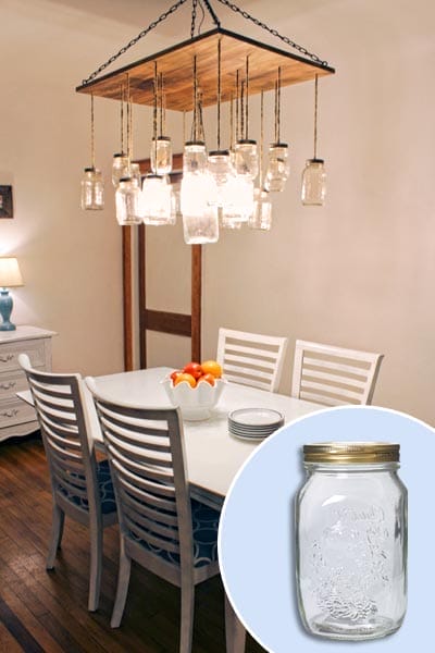 A chandelier made of mason jars