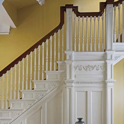 A close-up of the staircase