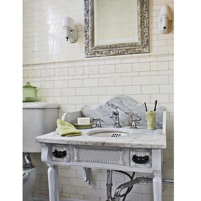 The marble sink in the master bathroom