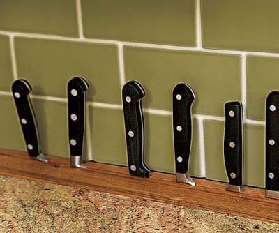 a knife storage block that takes up little room on the kitchen counter