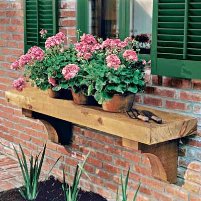 Pink flower pots on a shelf