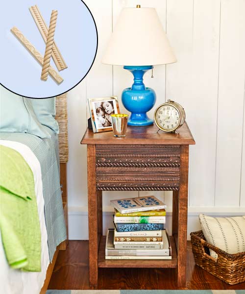 A bedside table with trim