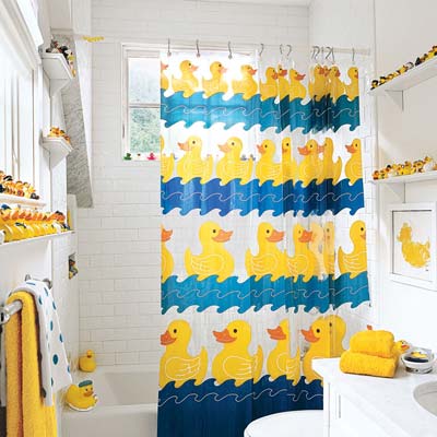 A rubber duck themed bathroom