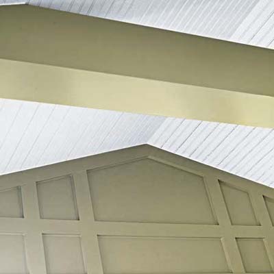 Close-up on gable porch ceiling.