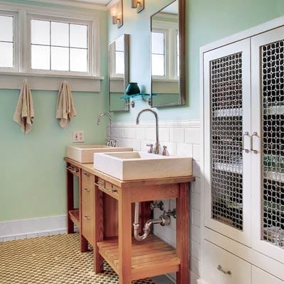 A screened in cabinet
