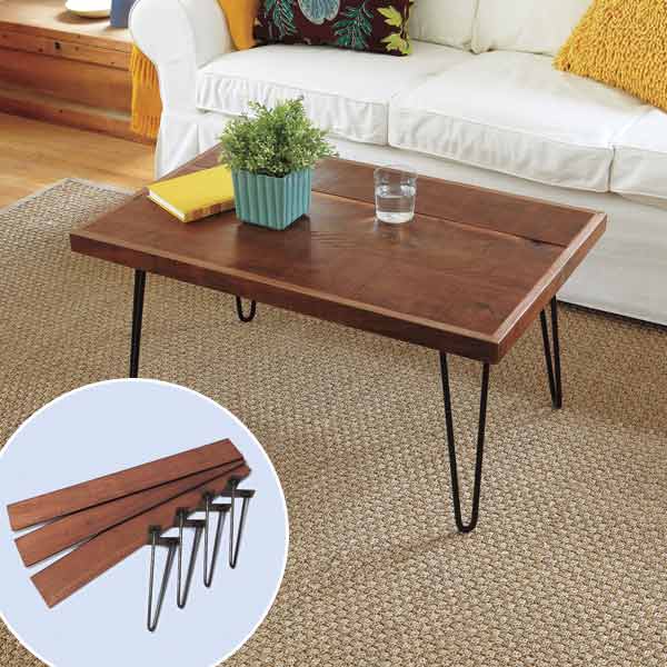 A coffee table with hairpin legs