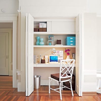 A workspace in a closet