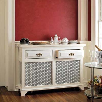 A white buffet radiator cover