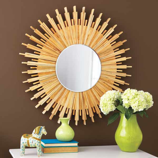 A sunburst mirror made of shims
