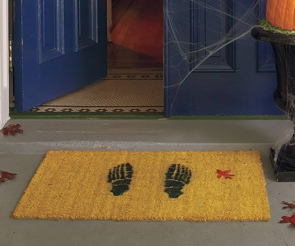 Skeleton foot doormat Halloween decoration.