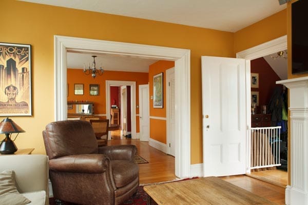 Cased opening between the living and dining rooms.