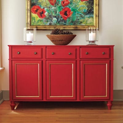 A red piece of furniture