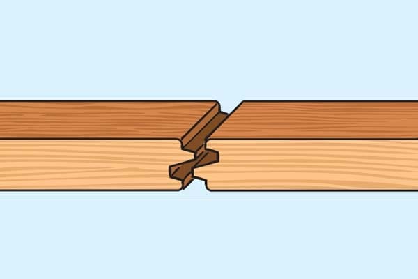 Two wooden boards joined by thermory JEM joint.
