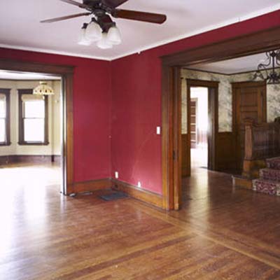 Front parlor view into living room and future family room areas.