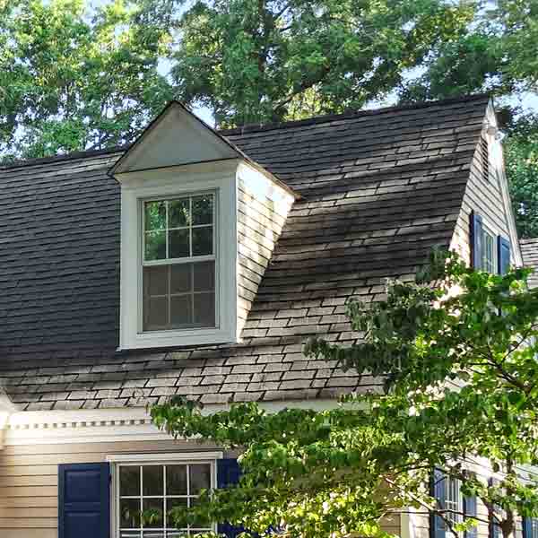 Gabled dormer with simulated divided light window.