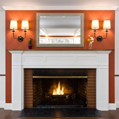 Fireplace in Colonial Revival house.