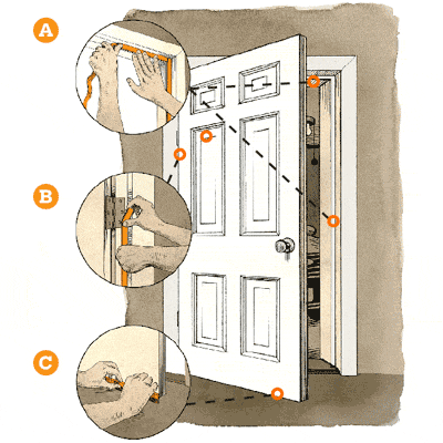 an illustration on how to weatherstrip a door