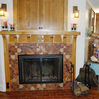 Tile around a fireplace