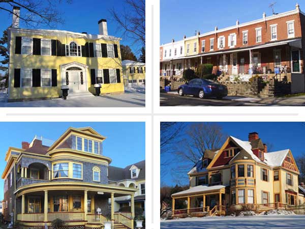 A collage of four New England neighborhoods