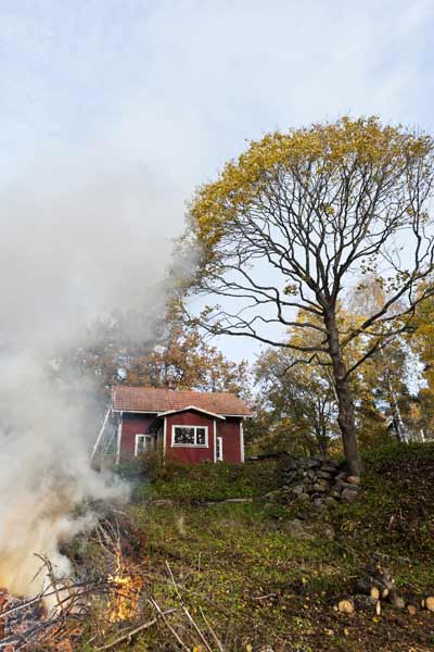 A smoking outdoor fire.