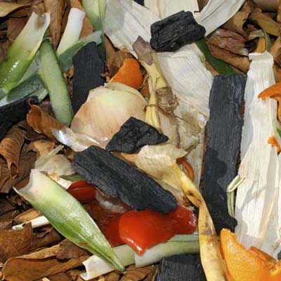 charcoal added to a compost heap