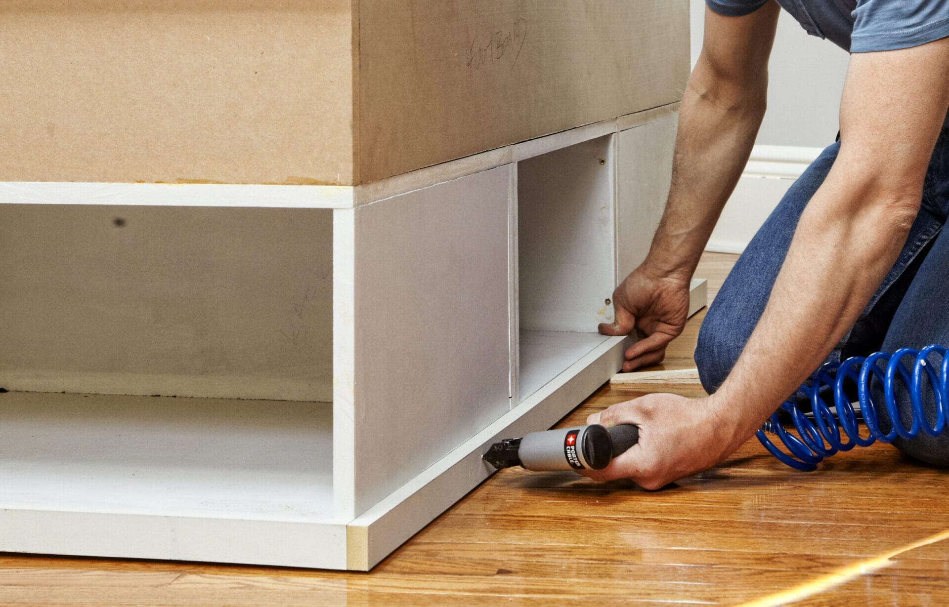 Face frames are installed on a storage bed.