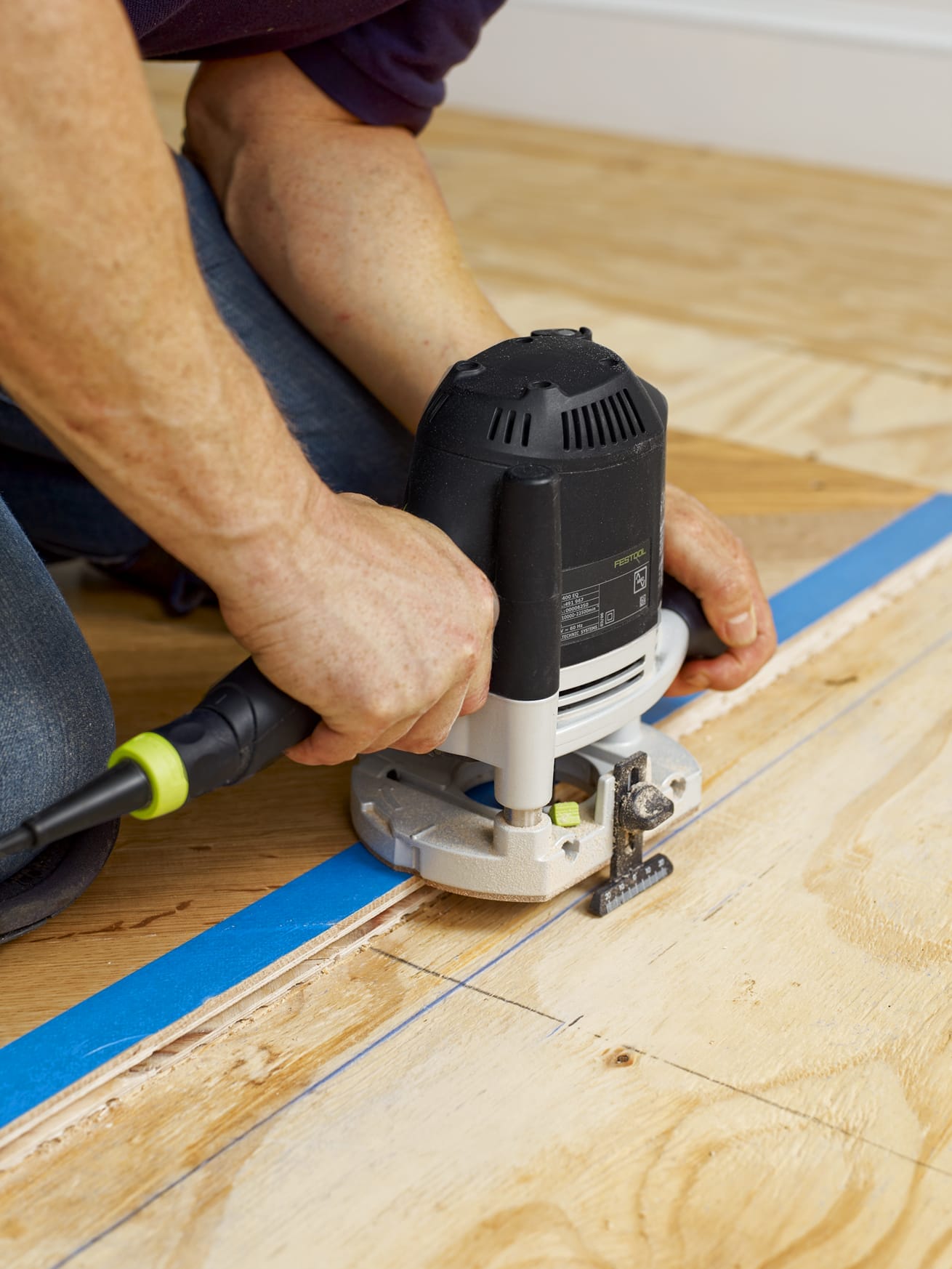 More router groves are added to the edge of the herringbone floor.
