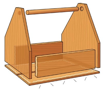A diagram of a wooden tool tote.
