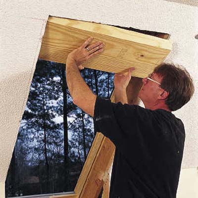finishing the interior of a skylight by installing a wood header
