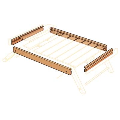 Illustration of a folding tray table highlighting the grooved frame pieces.