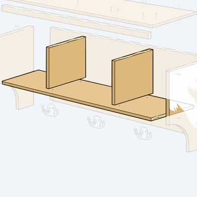 Diagram showing where on the shelf the cubby's will go. 