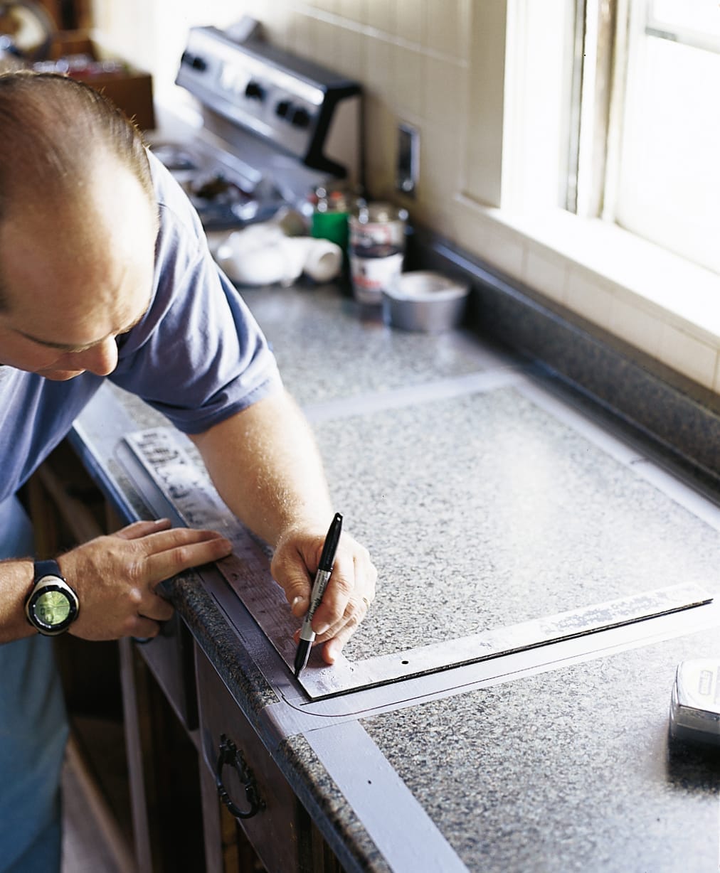 image of the marking of the placement of kitchen sink
