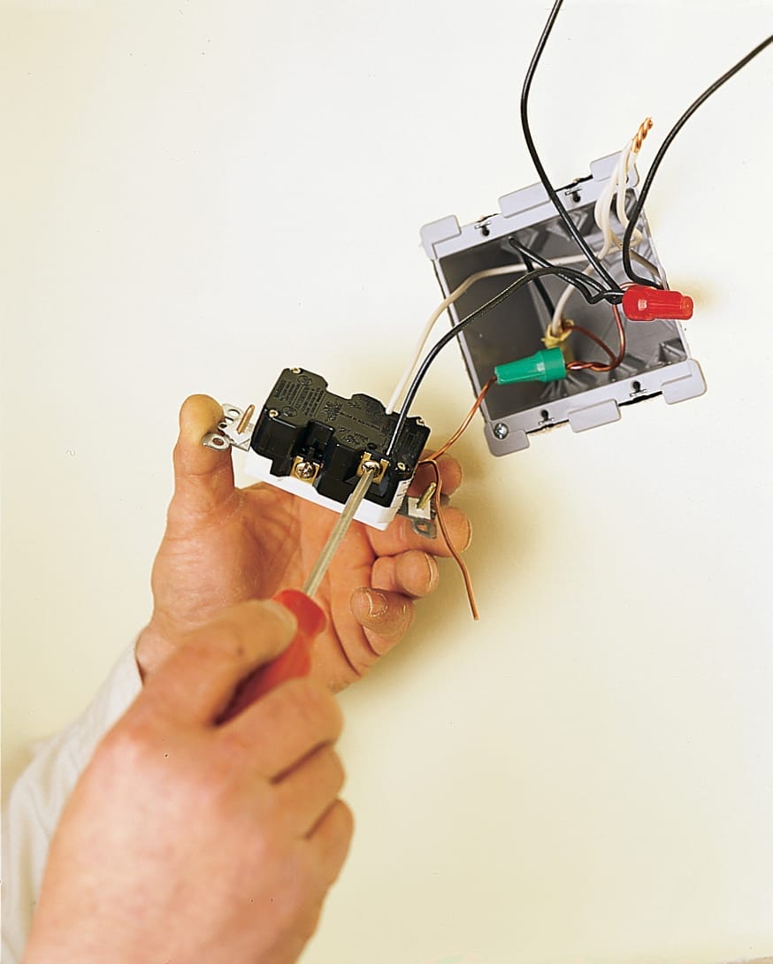 A GFCI outlet is installed.