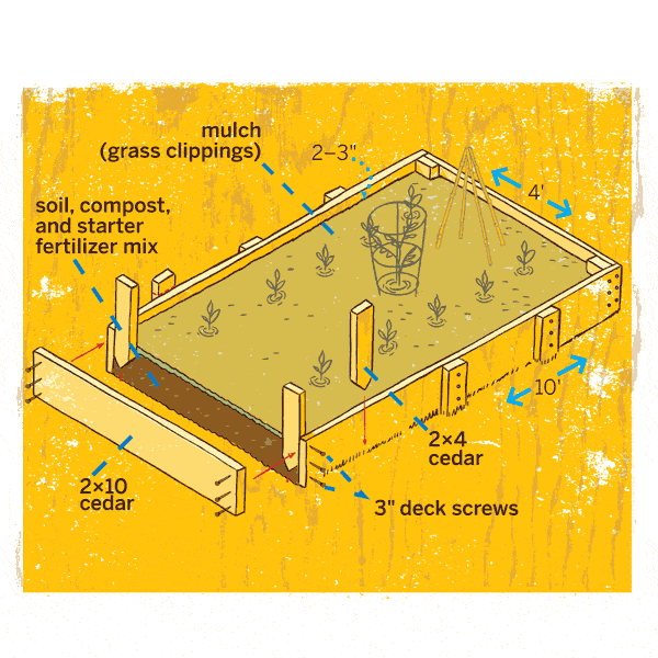 Diagram of a raised vegetable garden bed