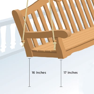 Diagram showing the proper measurements for porch swing installation.