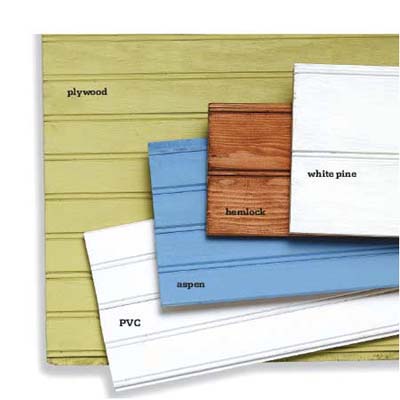 Different types of beadboard ceiling material.