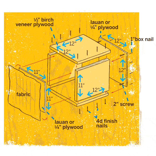 Labelled illustration of how the pieces that make up a wall cubby go together.