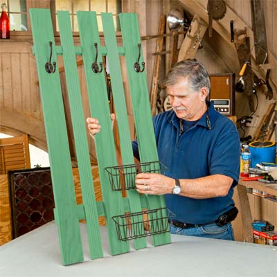 Hanging the baskets onto the finished coatrack