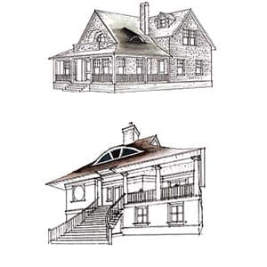 In the late 19th century, small eyebrow windows were a frequently used detail on the large roofs of Shingle-style houses (top). A large eyebrow is a prominent feature on this contemporary hip-roofed beach house by architect Robert A.M. Stern.