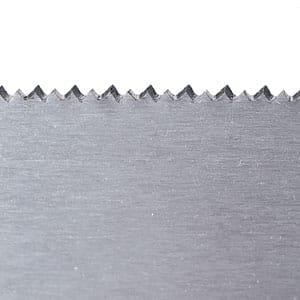 Crosscut teeth are beveled to sever wood across the grain.