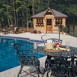 A cabana by a pool.