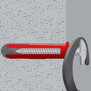 illustration of the insertion of a plastic anchor screwed into a wall