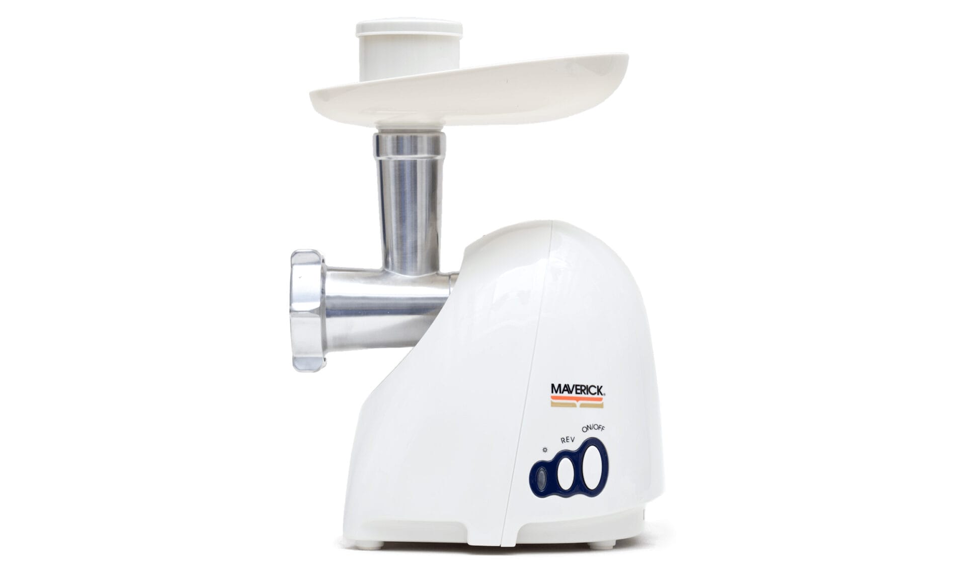 Maverick Mince Master 575-Watt Meat Grinder with powerful motor and metal grinding plates for processing meat.