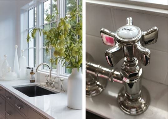 A close-up on sink fixtures.