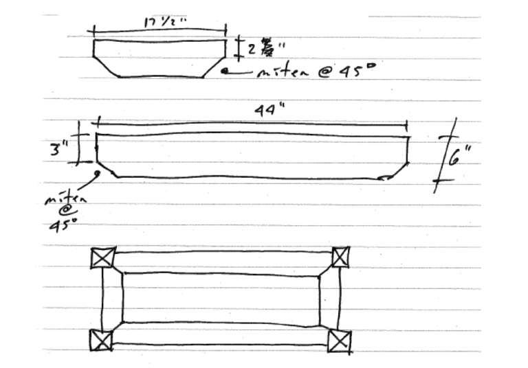 Hand Drawn diagram of the bench cladding.
