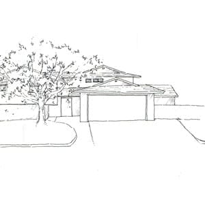 An illustration of a driveway leading up to a garage door.