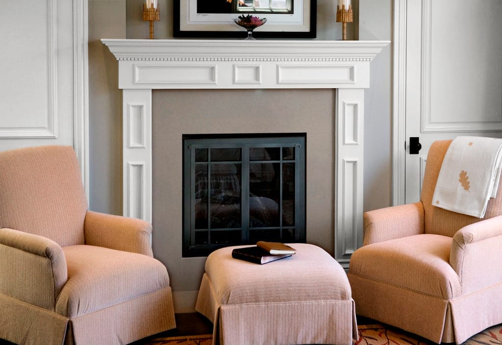 Quartz fireplace surround withstanding high indirect heat.