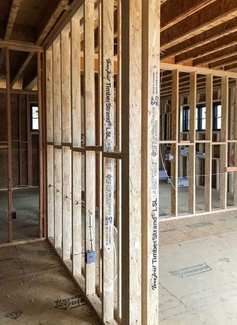 Interior framing in a house.