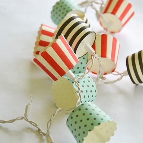 Cup lights hanging on a string.