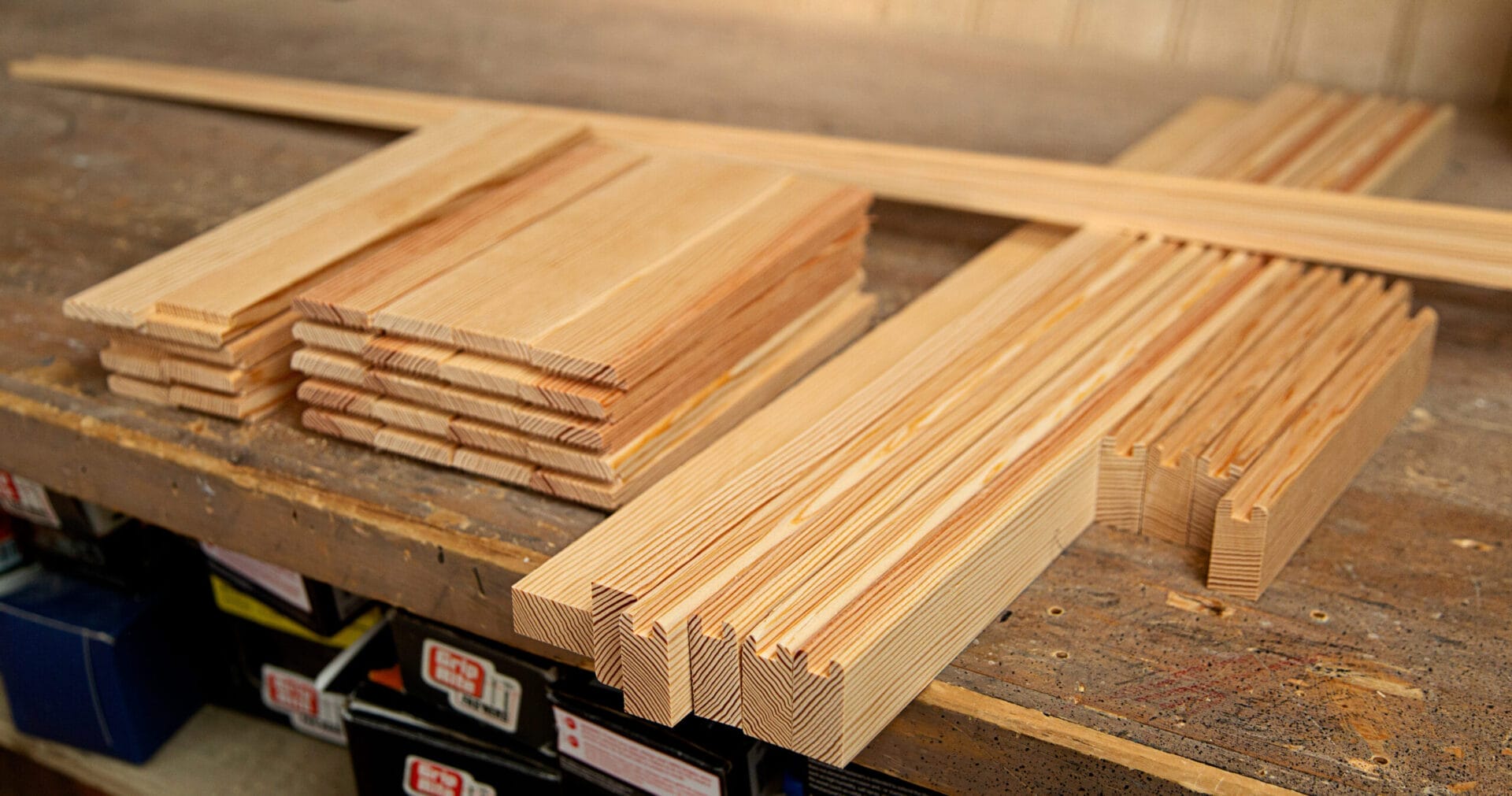Image of boards used in a DIY Shoe Rack Bench project 